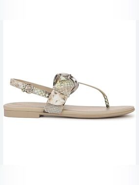 Naturalizer Taylor Sling Back Tan Snake-Print T-Strap Sandal Silver Buckle Sz 9